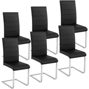 tectake® - Eetkamerstoel set van 6 - Kunstleren stoel met ergonomische rugleuning - Buisframe sledestoel - zwart