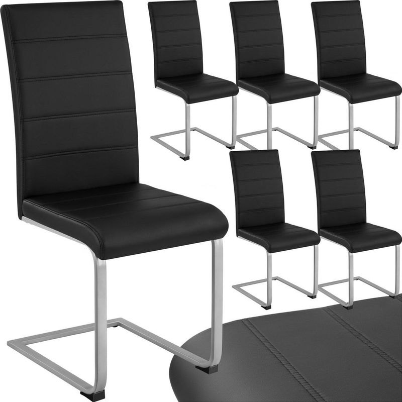 tectake® Set Schwingstuhl, gepolstert mit Kunstlederbezug, flaches Stahlgestell in C-Form, 41 x 52 x 99 cm