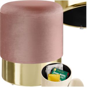 tectake® Sarina - Poef - Roze - Fluweelstof - Tot 300 kg Belastbaar - Gouden Sokkel