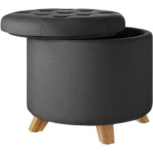 tectake® Sitzhocker mit Stauraum, rund, in Leinenoptik, 44,5 x 41,5 cm