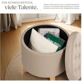 tectake® Sitzhocker mit Stauraum, rund, gepolstert, in Leinenoptik