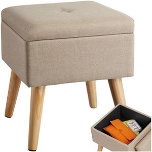 tectake® Kruk met opbergruimte - Gevoerde zitting - Afneembare deksel - Praktisch opbergvak - Houten poten - Kruk in linnenlook - Tot 300 kg belastbaar - Afmeting (LxBxH) 32,5 x 32,5 x 36,5 cm - Beige