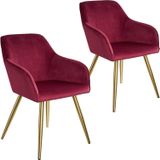 tectake 2x Stoel Marilyn fluweellook goud - bordeaux/goud - 403998 - rood Kunststof 403998