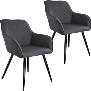 Tectake® - 2x Stoel Marilyn Linnen Look - Eetkamerstoelen - Kuipstoelen - Donkergrijs / Zwart