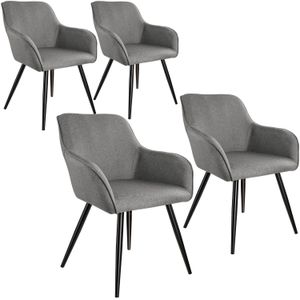 Tectake® - Stoel Marilyn Linnen Look set van 4 - Eetkamerstoelen - Kuipstoelen - Zwart / Lichtgrijs