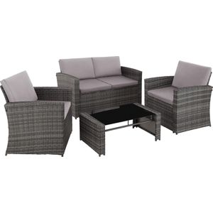 tectake® - Wicker zitgroep tuinset Lucca - loungeset - grijs - 404132