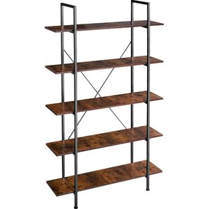tectake® - Boekenkast met 5 planken - Rek voor boeken, ornamenten, bloemen, CD's, foto's - Vintage ontwerp van hout en metaal - donkerbruin - 106 x 34,5 x 179,5 cm
