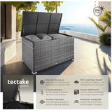 tectake® Auflagenbox, mit Aluminiumgestell und Rattangeflecht, komfortable Hubautomatik, 145 x 82,5 x 79,5 cm