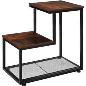 tectake® Bijzettafel - Industrieel Design - Zwart Metalen Frame - Donkerbruin