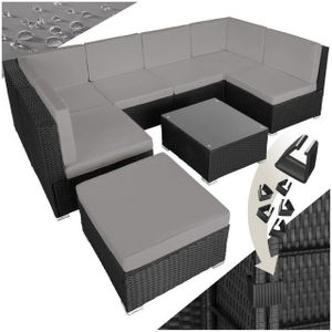 tectake® XXL wicker lounge - Tuinmeubelset - Zitgroep - Balkonmeubel met 6 zitplaatsen, 1 tafel met glasplaat en 1 kruk - Inclusief zitkussens - Buiten lounge - Weerbestendig - Voor tuin, balkon en terras - Belastbaarheid per zitting 120 kg - Zwart