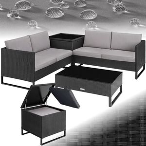tectake® Rattan Lounge, für 4 Personen, große Aufbewahrungsbox, mit Sicherheitsglasplatte