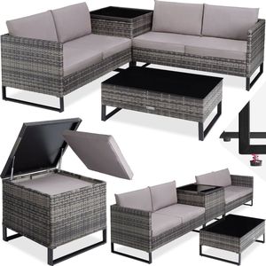 tectake Loungeset Rattan Lounge, (Set., 4-tlg), Stabiles Stahlgestell mit höhenverstellbaren Kunststofffüßen