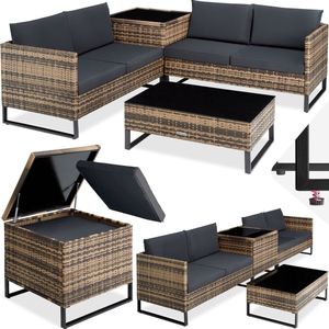 tectake Wicker loungeset Ostuni - natuur - 404302 - beige Staal 404302