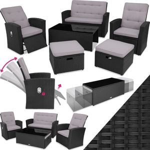 tectake - wicker zitgroep Bari - zwart - Stabiel en robuust - fauteuils/bank/hockers/tafel - Verstelbare rugleuning- 404303