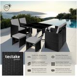 tectake® Rattan Sitzgruppe, für 4 bis 8 Personen, UV-beständig, zusammenschiebbar, inklusive Schutzhülle