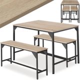 tectake – Bolton robuuste zitgroep – tafel met banken - eettafel met banken - industrieel - lichte houtkleur/eiken sanoma - 404341