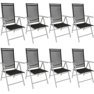 tectake® aluminium tuinstoel set van 8, klapstoel met 7-voudig verstelbare rugleuning, weerbestendig, campingstoel met armleuningen, voor tuin, terras, balkon, tuinmeubelset met 8 stoelen - zilver