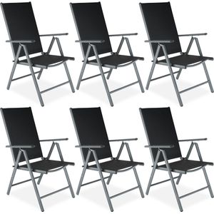 tectake® Aluminium Tuinstoelen - Klapstoelen - Antraciet - Set van 6 - 7-voudige Kantelverstelling
