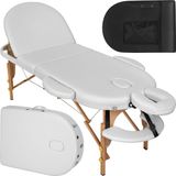 tectake® - Massagetafel behandeltafel ovaal 5 cm matras - in hoogte verstelbaar, incl. accessoires - wit – behandelbank – incl. opbergtas – opvouwbaar