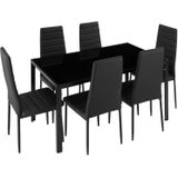 Tectake - Eetkamergroep Berlin 6 Stoelen en 1 Tafel  - Zwart - 404381