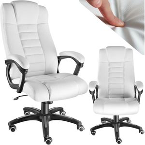 tectake® - Luxe directie bureaustoel burostoel kantoorstoel - kunstleer - wit - 404390