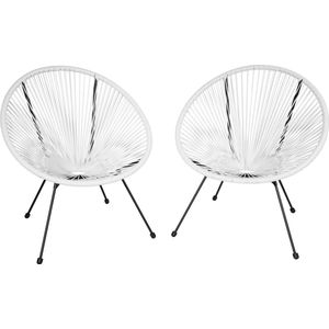 tectake® - Balkonset - Tuinset - Set van 2 stoelen Santana - Acapulco-stijl - Iconisch design - Voor binnen of buiten - wit