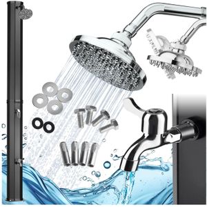 tectake® Solardusche, 35 Liter, Regenduschkopf mit Kugelgelenk, inklusive Wasserhahn