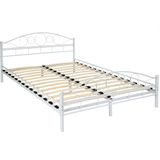 tectake® Metalen Bedframe met Lattenbodem - Afmetingen 140 x 200 cm - Eenpersoonsbed van Metaal - Bedframe voor Slaapkamer of Logeerkamer - Wit