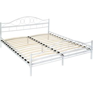 Metalen bed met lattenbodem in romantisch ontwerp - 200 x 180 cm, wit/wit