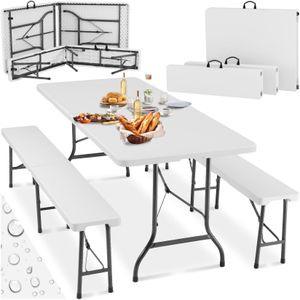 tectake® - Campingtafelset - Opklapbaar - Wit - Compact en Robuust