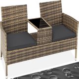 Tectake - Wicker Tuinbank Met Tafel Natuur/donkergrijs - Comfortabele zitkussens - Onderhoudsvriendelijk