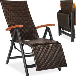 Wicker tuinstoel opklapbaar met aluminium frame en voetsteun - bruin