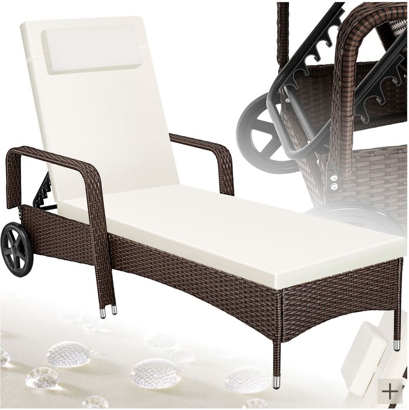 tectake Gartenliege Rattan Sonnenliege, 1 St., Für Drinnen und Draußen geeignet