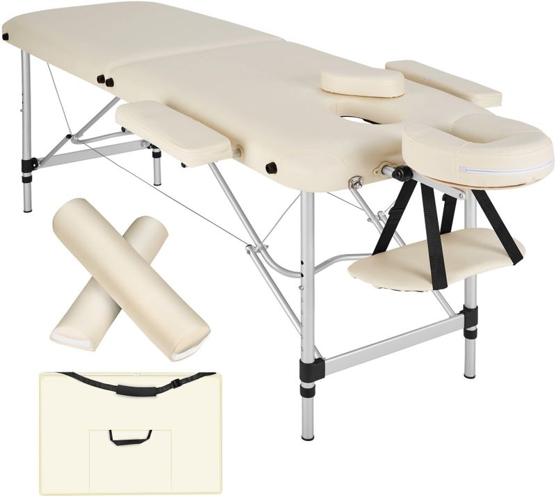 tectake® - 2 Zones massagetafel met rolkussens + draagtas - beige - 404601