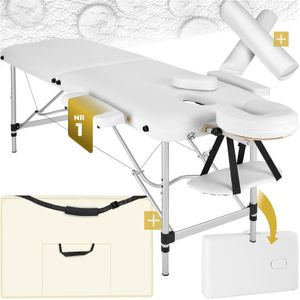 tectake® - 2 Zones massagetafel behandeltafel met rolkussens + draagtas - wit - 404602