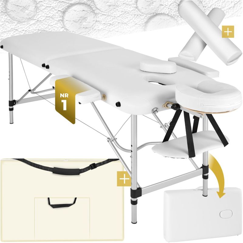 tectake® - 2 Zones massagetafel behandeltafel met rolkussens + draagtas - wit - 404602