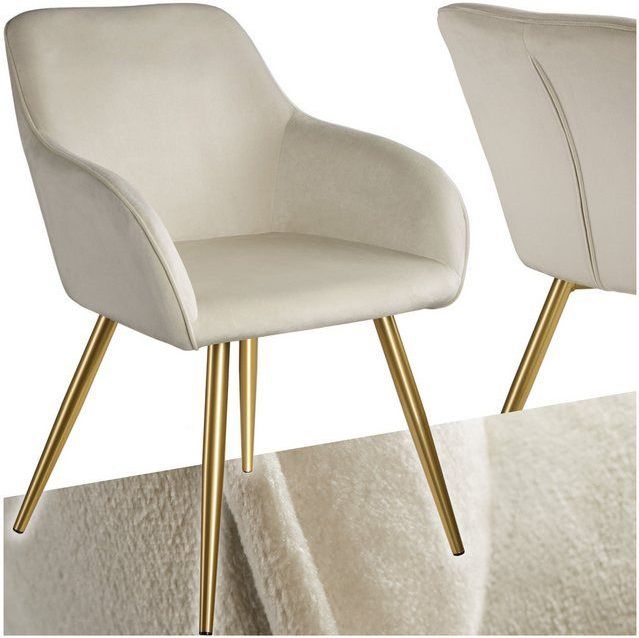 tectake® Esszimmerstuhl, gepolstert, in Samtoptik, goldene Stahlbeine, 58 x 62 x 82 cm
