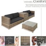 Tectake - Siena - Loungeset - Natuur/Donkergrijs - Wicker - Met Opbergbox