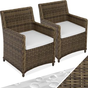 tectake® wicker tuinstoelen, set van 2 stoelen, tuinstoelen, balkonmeubilair, weerbestendig, draagvermogen tot 120 kg, 60,5 x 60,5 x 85 cm, buitenfauteuil voor tuin, balkon, terras - bruin - poly-rattan