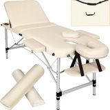 tectake® - 3-Zonen massagetafel beige met rolkussens en draagtas - 404636