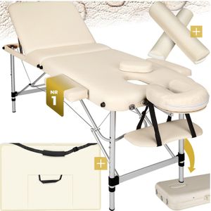 tectake® - 3-Zonen massagetafel beige met rolkussens en draagtas - 404636