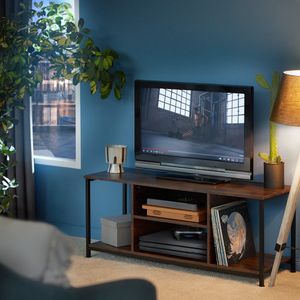 tectake TV-meubel met 4 open vakken en verstelbare plank - 120 cm, Industrieel licht hout, eiken Sonoma - 404645 - bruin Massief hout 404645