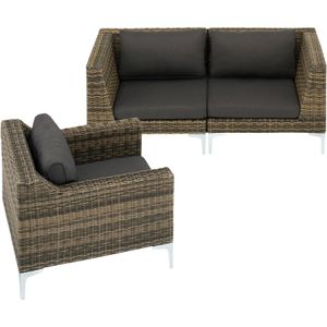 tectake Modulaire wicker set Villanova set 1 2-zitter met een aluminium frame - gemêleerd antraciet - 404655 - grijs Aluminium 404655