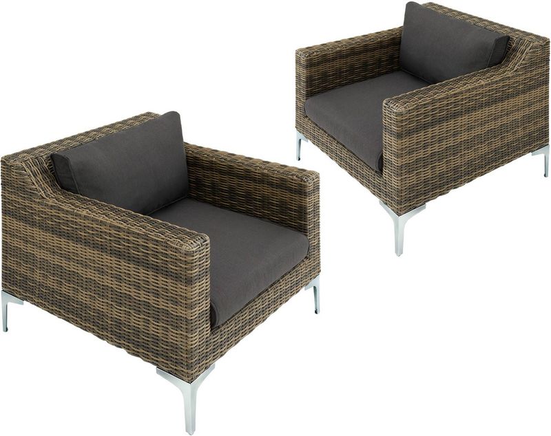 tectake® Modulares Rattanset, 2 Sessel mit Aluminiumgestell, natürlich nachempfundenes Geflecht, kein Aufbau