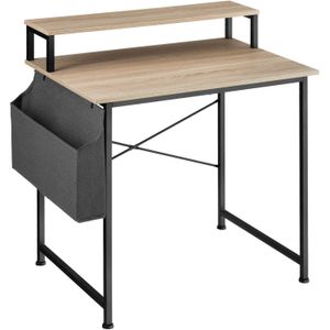 tectake® Bureau met opbergtas en monitorstandaard - Computerbureau - Houten bureaublad - Industrieel design - Zwart metalen frame - Afmetingen (LxBxH) 80 x 55x 90 cm - Lichtbruin