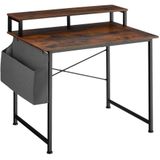 tectake® Bureau met Opbergtas en Monitorstandaard - Computerbureau - Houten Bureaublad - Industrieel Design - Zwart Metalen Frame - Donkerbruin