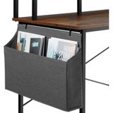 tectake® Bureau met Opbergtas en Monitorstandaard - Computerbureau - Houten Bureaublad - Industrieel Design - Zwart Metalen Frame - Donkerbruin