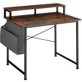 tectake® Bureau met Opbergtas en Monitorstandaard - Computerbureau - Houten Bureaublad - Industrieel Design - Zwart Metalen Frame - Donkerbruin
