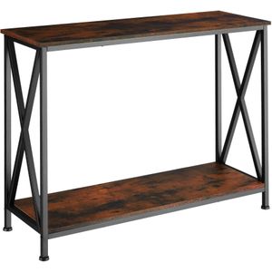tectake® Consoletafel - Haltafel - Zwart Metalen Frame - Donkerbruin
