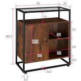 tectake® Kommode, Industrial Style, Glasplatte, offenes Fach, Staufach mit Magnettür und 2 Einlegeböden, 70 x 38 x 80,5 cm